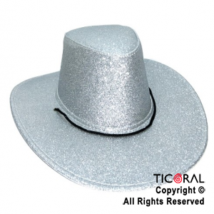 SOMBRERO COWBOY GLITTER PLATA x 1